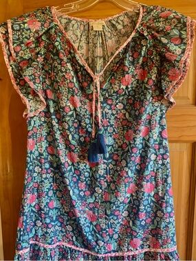 SHOSHANNA FLORAL COTTON DRESS SIZE  6 BLUE PINK Orig. $315.